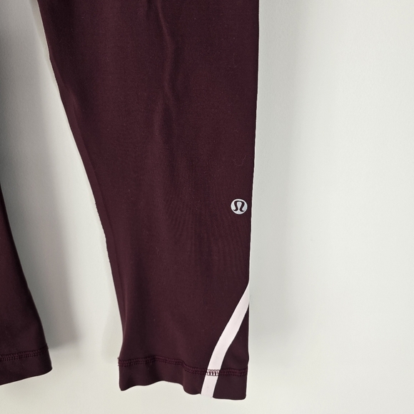 Lululemon Run Track Time Crop Leggings Size 6 Bordeaux Drama/ Pretty Pink - Picture 3 of 12